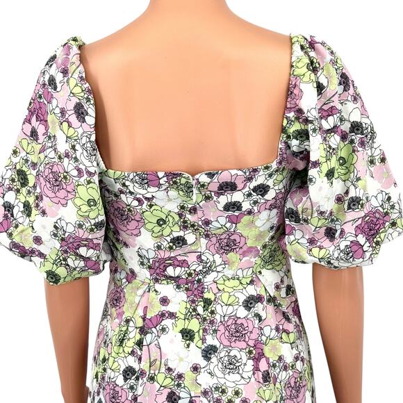 NWT BCBGeneration Floral Square Neck Puff Sleeve Dress 6 Wedding Guest - Picture 11 of 14